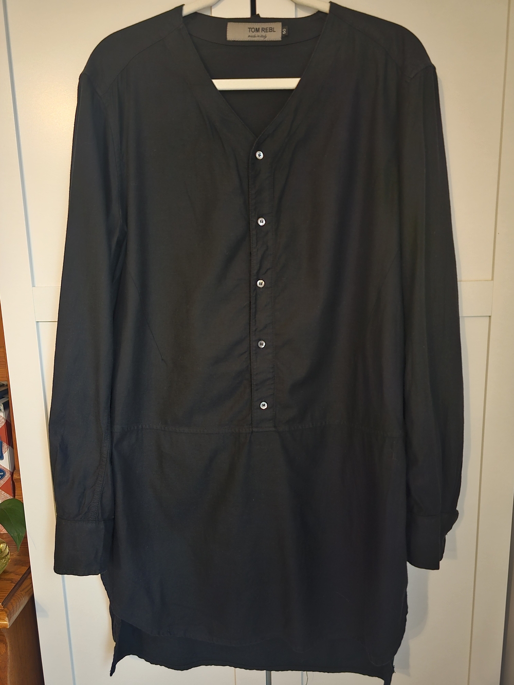Tom Rebl Organic Black Cotton Drapy Tunic Henley Utilitarian Grunge Size M